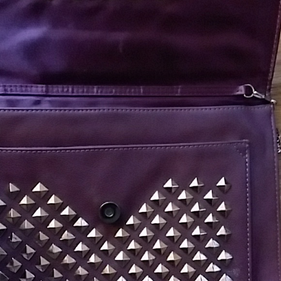 MMS Design Studio Burgundy Envelope Clutch with Gold Pyramid Studs - Picture 4 of 15